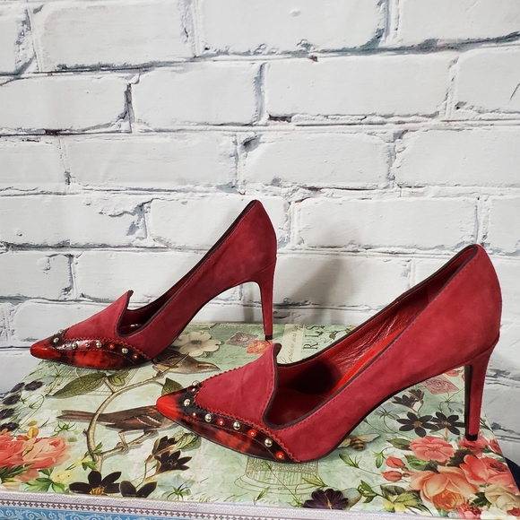 Tory Burch Monroe Red Suede Pumps - Picture 2 of 8